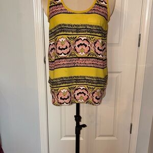 LOFT Yellow and Pink Patterned Tank Top Relaxed Fit